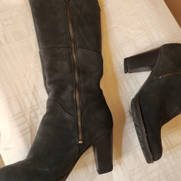 Timberland black suede tall boots heels 8 braid detail - Picture 8 of 11